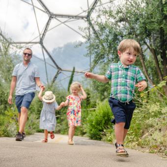 Family walking through Mediterranean Biome at Eden Project